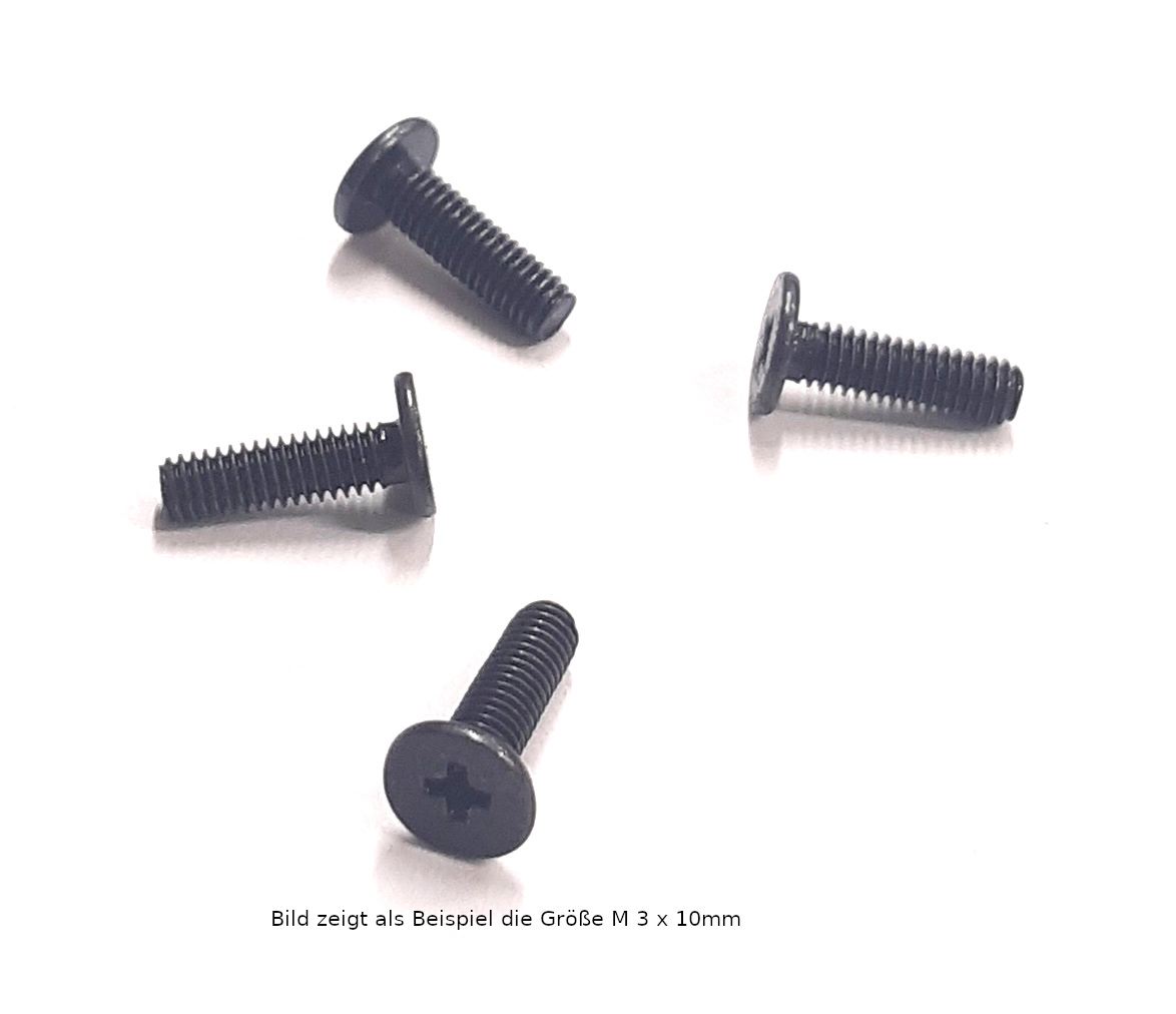 Kreuzschlitzschrauben mit flachem, großem Kopf, Stahl schwarz, M2,5x8mm, 20Stück