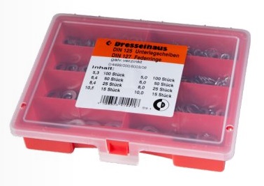 Sortiment mit Unterlegscheiben und Federringen - verzinkt, für M 5  bis M10 mm - 380 Teile