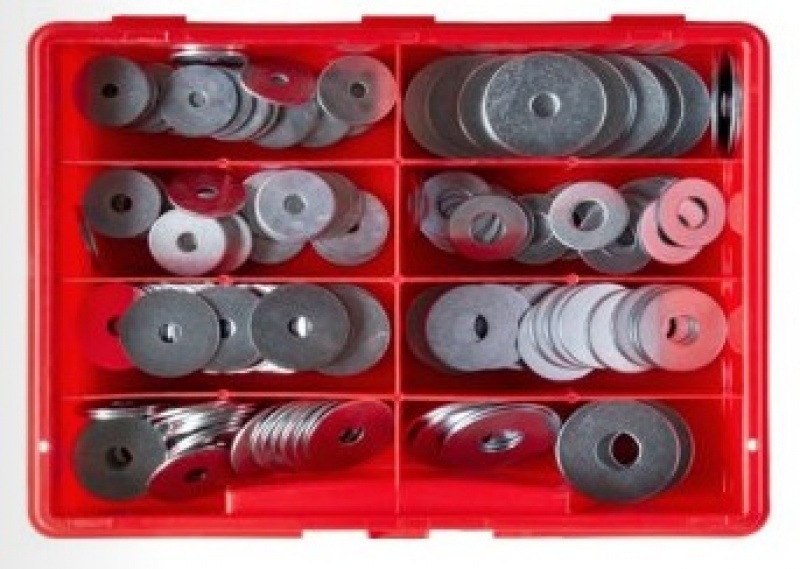 Sortiment mit Kotflügelscheiben - verzinkt, für M 4 bis M8 mm - 200 Teile