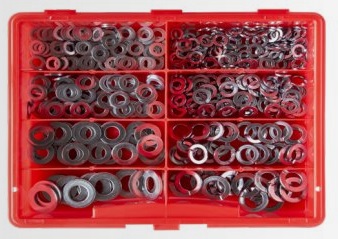 Sortiment mit Unterlegscheiben und Federringen - verzinkt, für M 5  bis M10 mm - 380 Teile