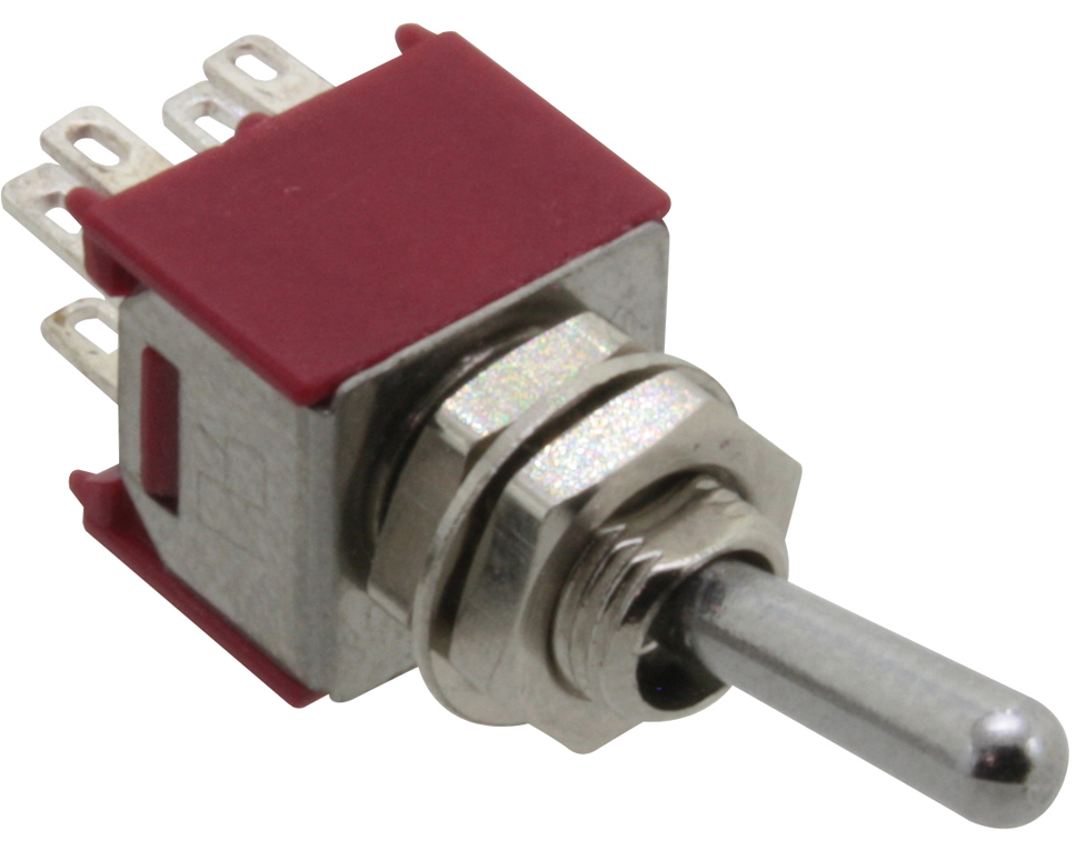 SKS242C - Miniatur Kippschalter, 2-pol., Umschalter mit Mittelstellung, ON-OFF-ON