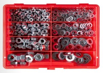 Sortiment mit Muttern und Scheiben verzinkt M 5 bis M10 - 380 Teile