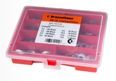 Sortiment mit Unterlegscheiben - verzinkt 3,2 bis 13mm - 435 Teile