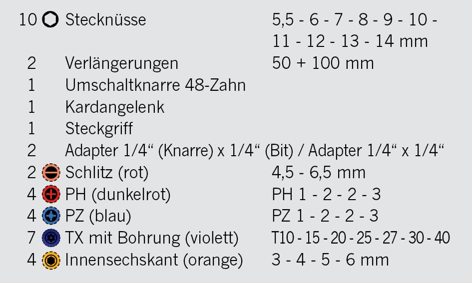 Projahn - 1/4" Mini Steckschlüssel- & Bit-Box, 38tlg. mit markierten Bits - 1 Stück