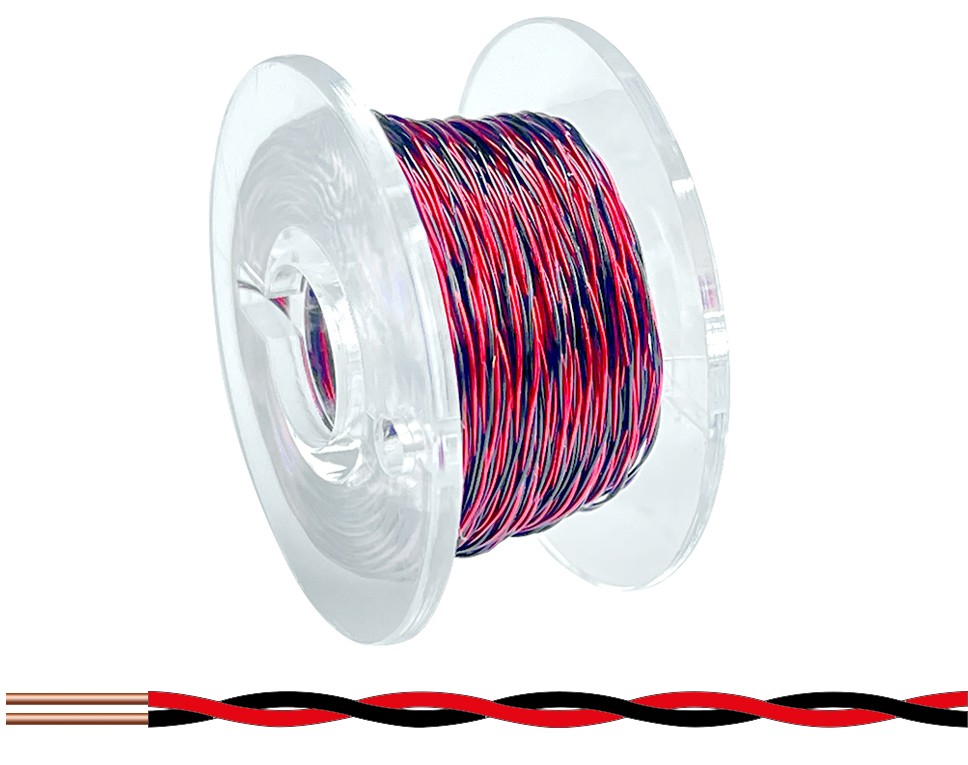 LD152-01 - Kupfer Lackdraht Ø 0,15 mm 10m rot/schwarz verdrillt