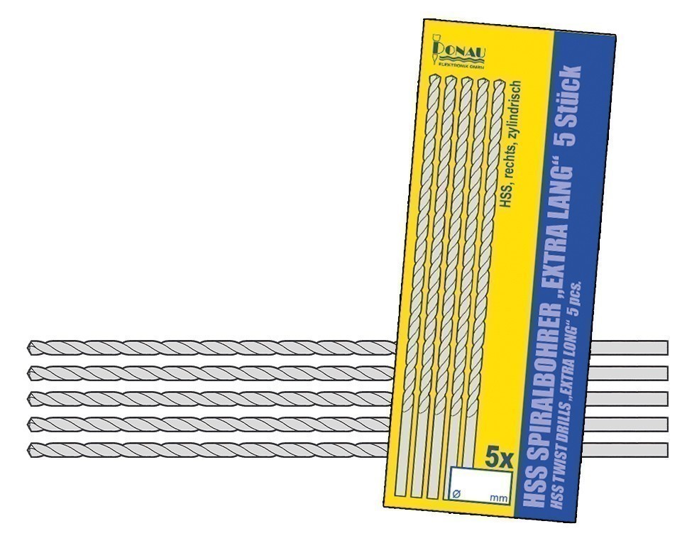 HSSL19 - HSS Bohrer 100 mm lang Ø 1,9 mm (Packung mit 5 Stück)