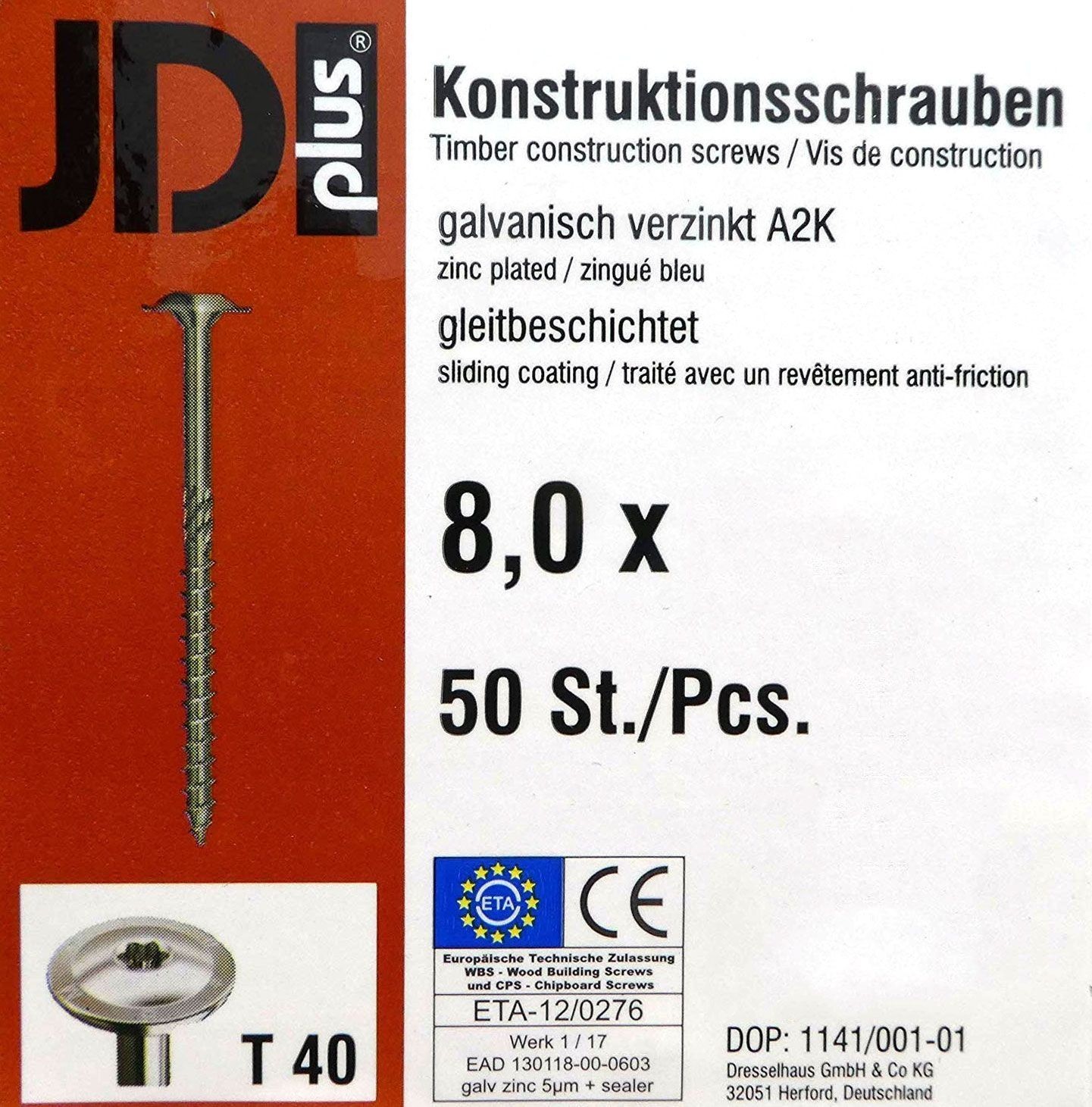 Holzbau-Tellerkopfschraube, 6x60mm, Stahl verzinkt, 100 Stück