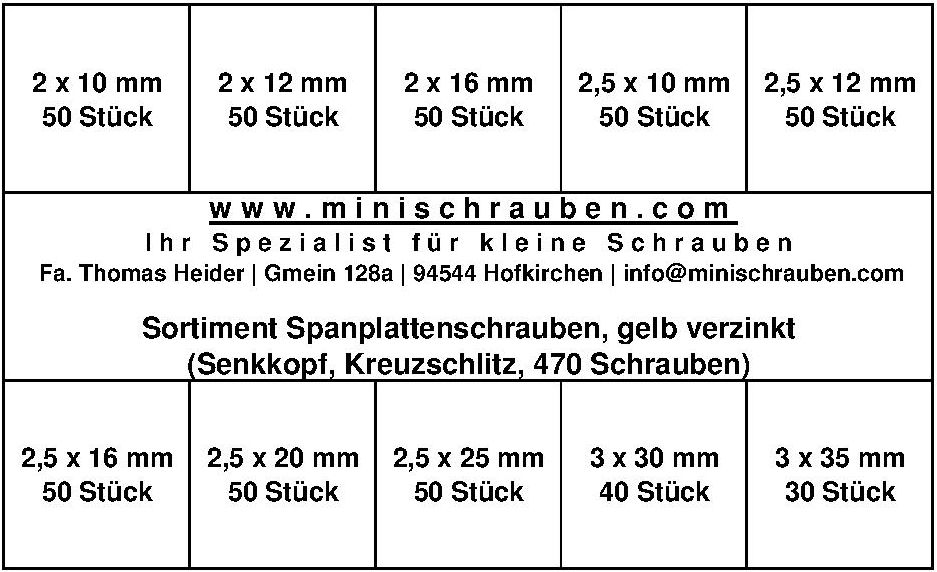 Sortiment Spanplattenschrauben (gelb verzinkt, Kreuzschlitz, Senkkopf, 470 Schrauben)