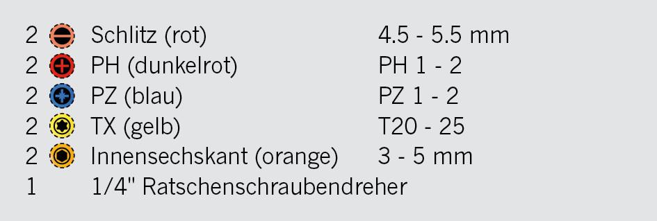 Projahn - 1/4" Ratschenschraubendreher mit Bitfach und 10 markierten Bits - 1 Stück