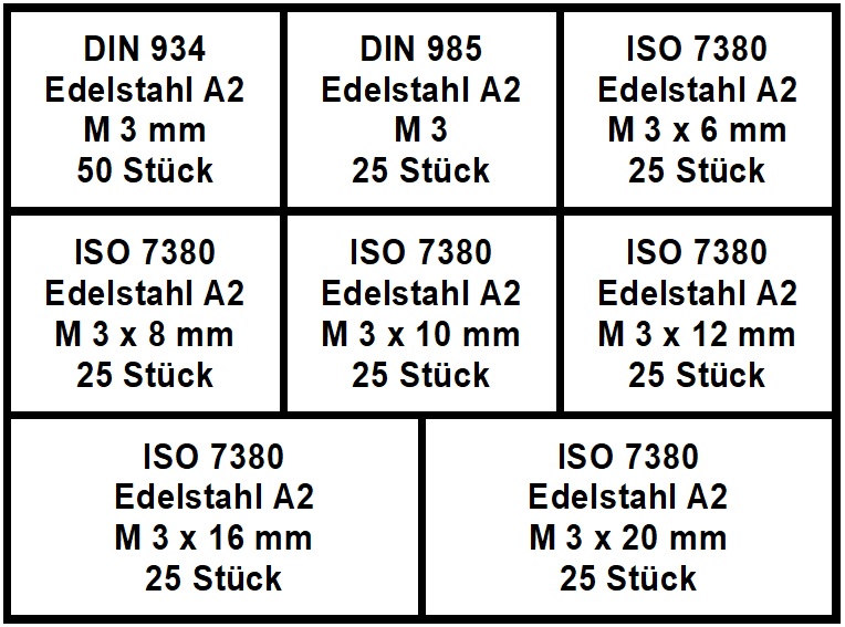 Sortiment Schrauben mit Halbrundkopf und Innensechskant M3 - Edelstahl A2 (225 Stück)
