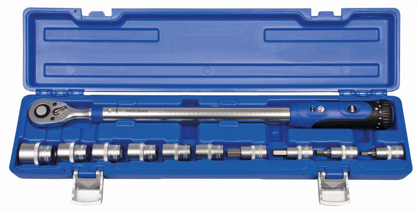 Projahn - 1/2" Drehmomentschluessel-Set, 11-teilig TORQUE-PROFI 200 + Stecknusseinsätze Bereich: 40-200 Nm Toleranz: 4% - 1 Stück