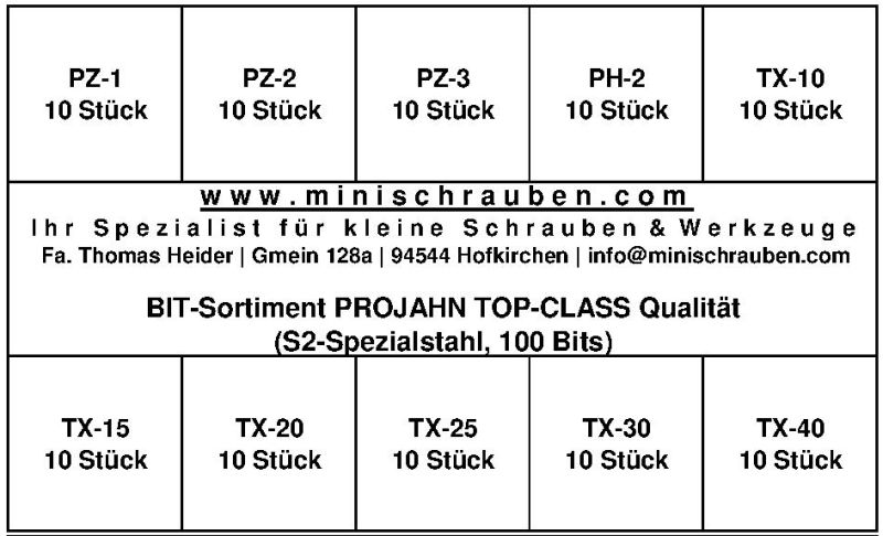 Bit-Sortiment mit 100 Stück 1/4" Bits (PROJAHN TOP-CLASS - Profi-Qualität)