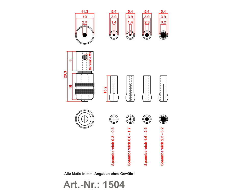 1504 - Bohrkopf + 4 Spannzangen