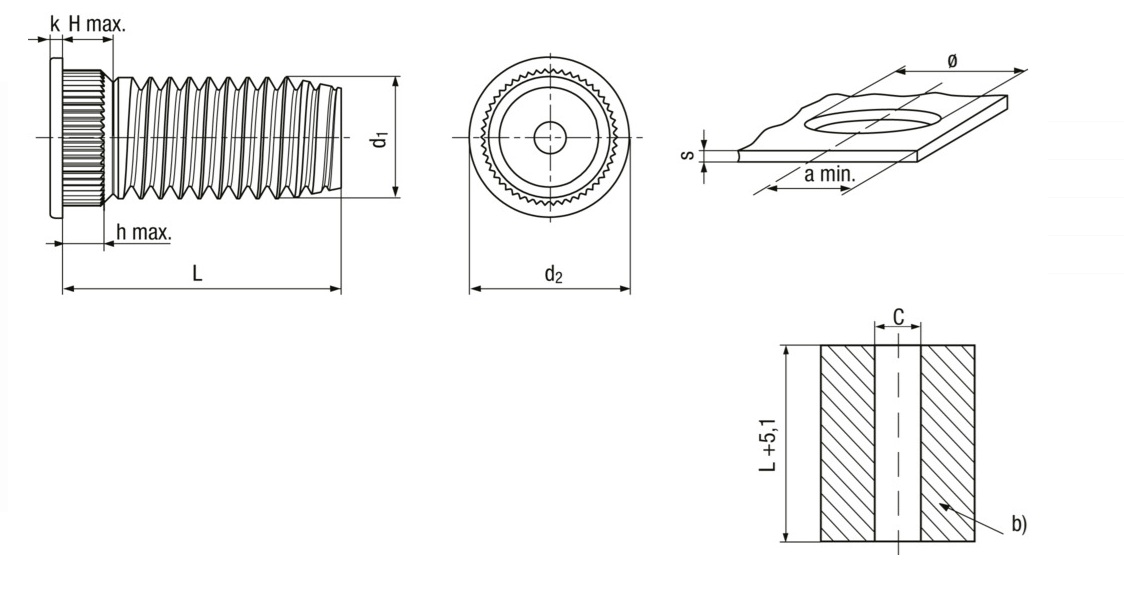 Einpressgewindebolzen M 3 x 10mm  - 10 Stück