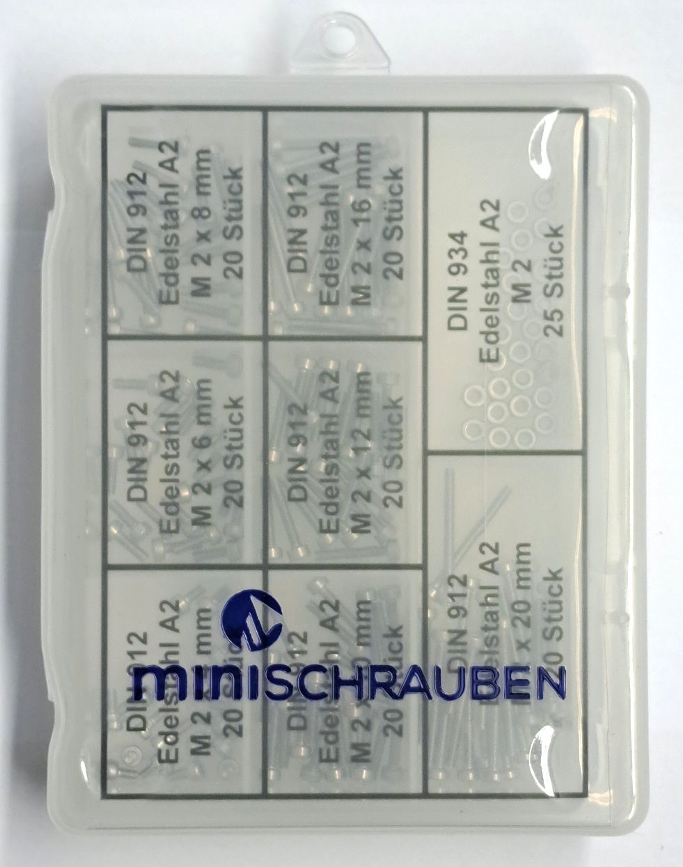 Sortiment Zylinderschrauben DIN 912  und Muttern M 2 - Edelstahl A2 (165 Stück)