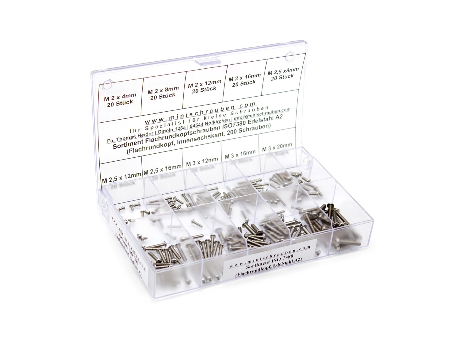 Sortiment Flachrundkopfschrauben ISO 7380 Edelstahl A2 (200 Schrauben)