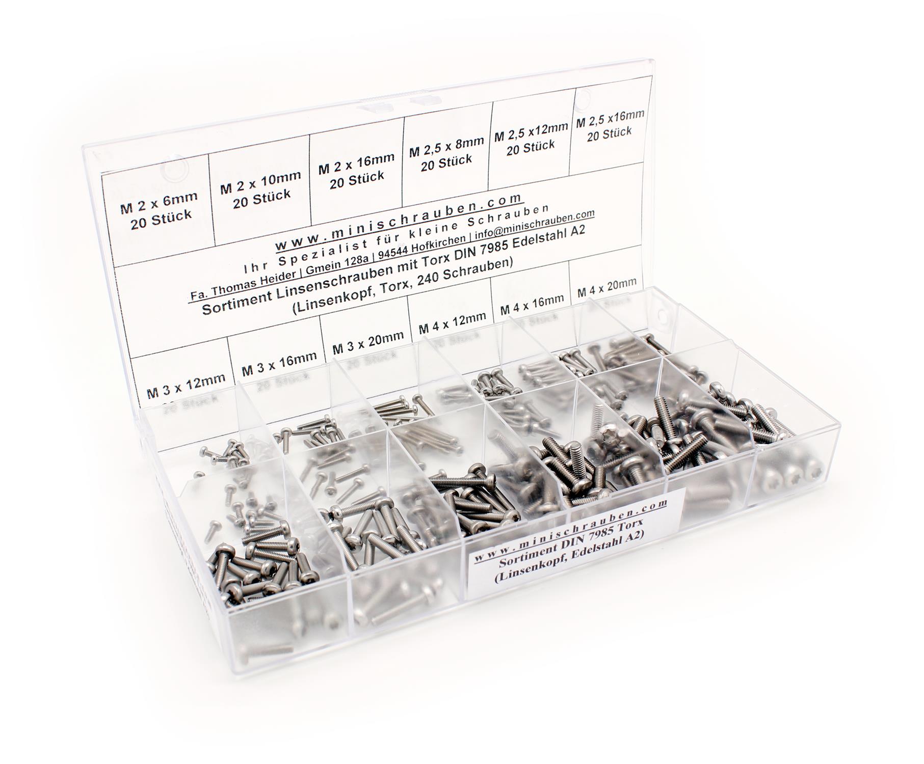 Sortiment Linsenschrauben mit TX DIN 7985 Edelstahl A2 (240 Schrauben)