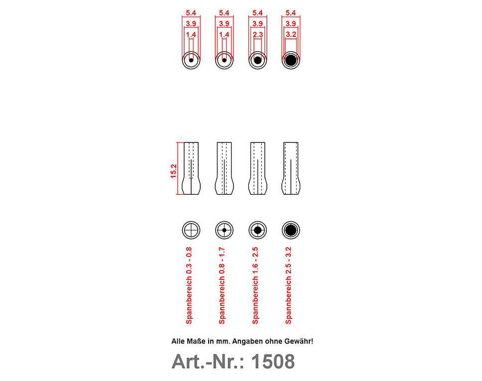 1508 - 4 Spannzangen für Ø 0,3 - 3,2 mm