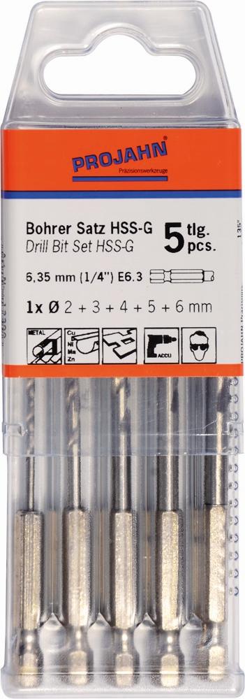 Projahn - HSS-G Bohrer Satz 6-kant Schaft E6.3  5-tlg. (2, 3, 4, 5, 6 mm) - 1 Stück