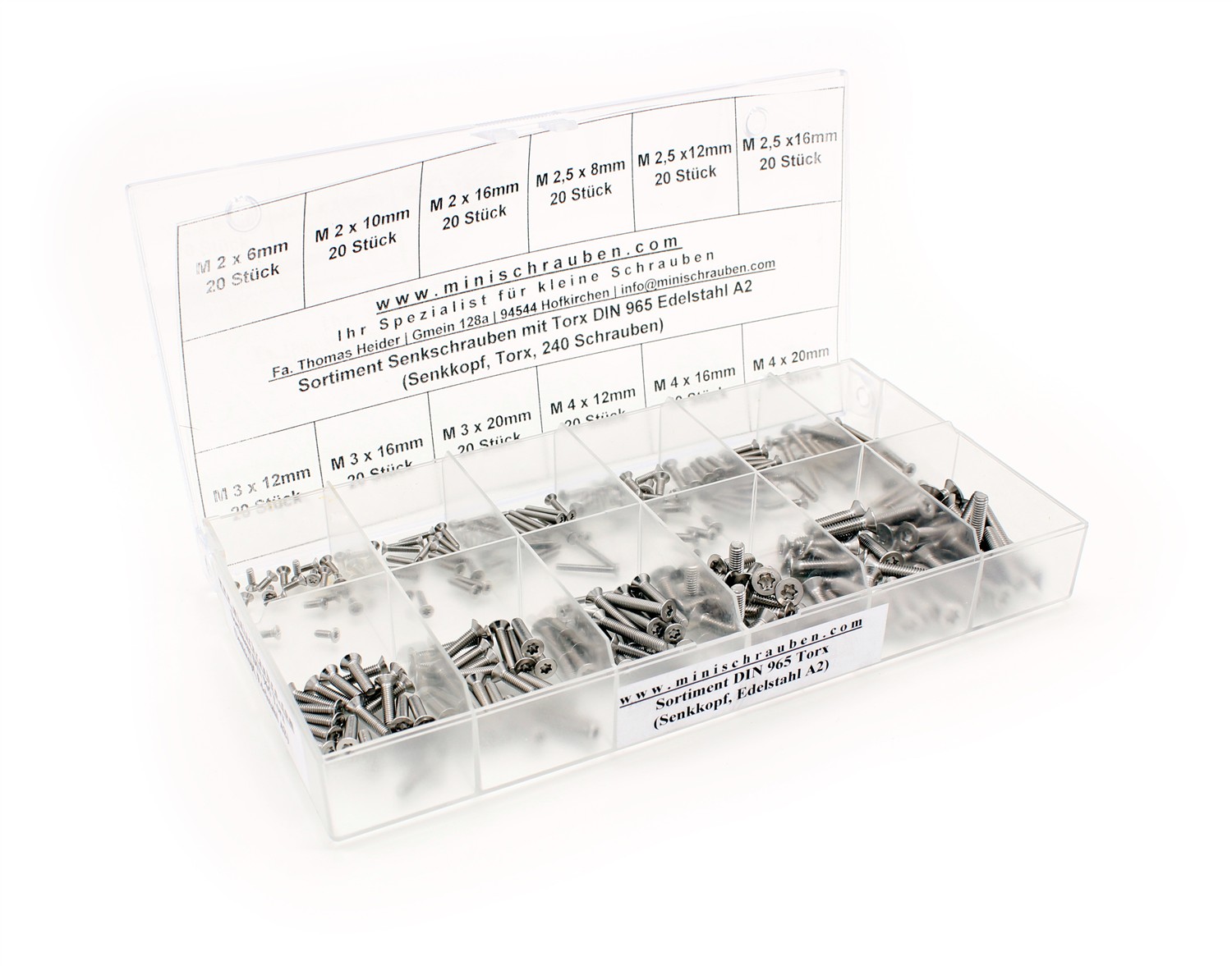 Sortiment Senkschrauben mit TX DIN 965 Edelstahl A2 (240 Schrauben)